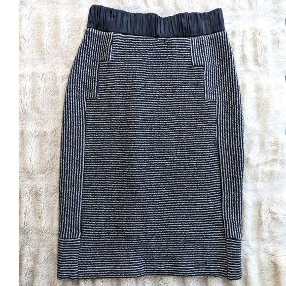 VENA CAVA Wool & Cotton Silk Trim Black & Grey Pinstriped Knit Pencil Skirt Sz S - Picture 5 of 7